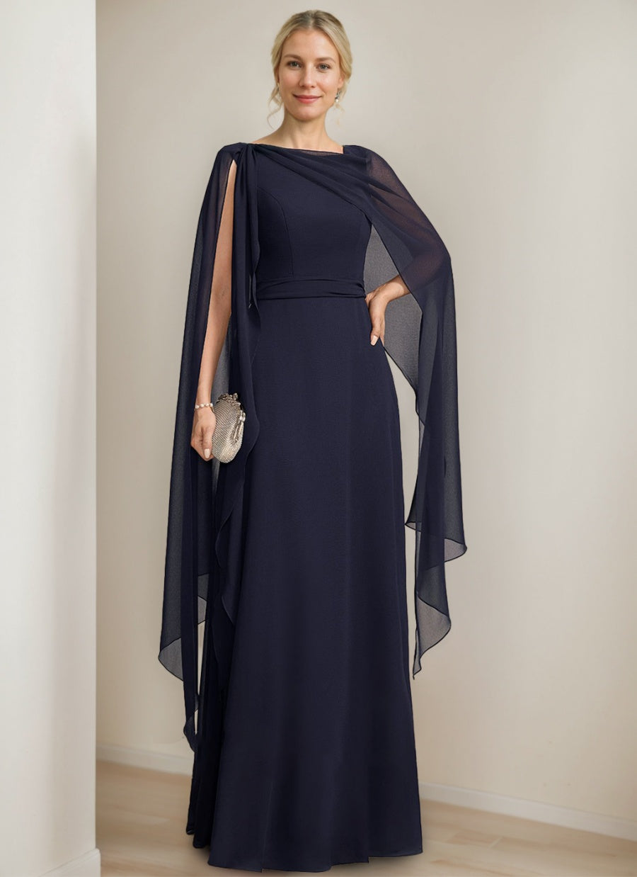Princess A Line Floor Length Mother Of The Bride Dress With Cape Sleeves Bow