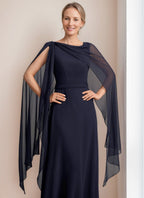 Princess A Line Floor Length Mother Of The Bride Dress With Cape Sleeves Bow