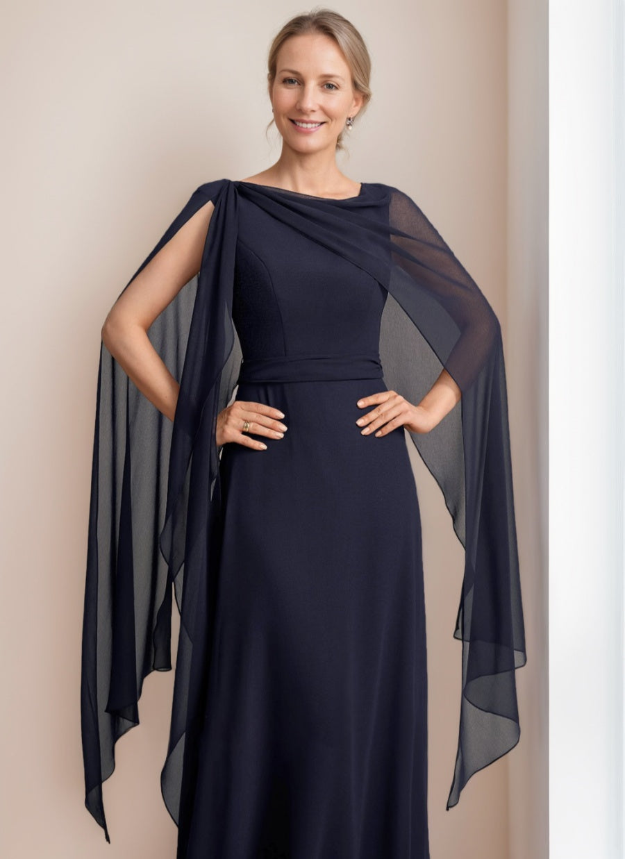 Princess A Line Floor Length Mother Of The Bride Dress With Cape Sleeves Bow