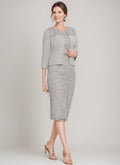 Tea Length Mother Of The Bride Sheath Dress With Jacket And Crystals