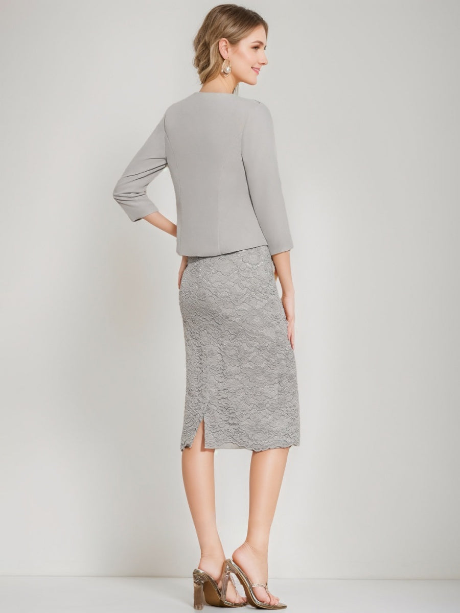 Tea Length Mother Of The Bride Sheath Dress With Jacket And Crystals