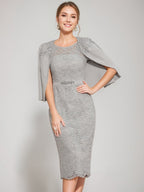 Tea Length Mother Of The Bride Sheath Dress With Jacket And Crystals