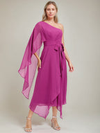 One Shoulder A Line Princess Dress With Ruched Bow Sash For Mother Of The Bride