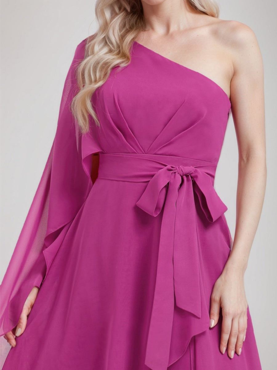 One Shoulder A Line Princess Dress With Ruched Bow Sash For Mother Of The Bride