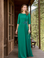 Floor Length Mother of the Bride Dress Floral Applique and Dotted Tulle
