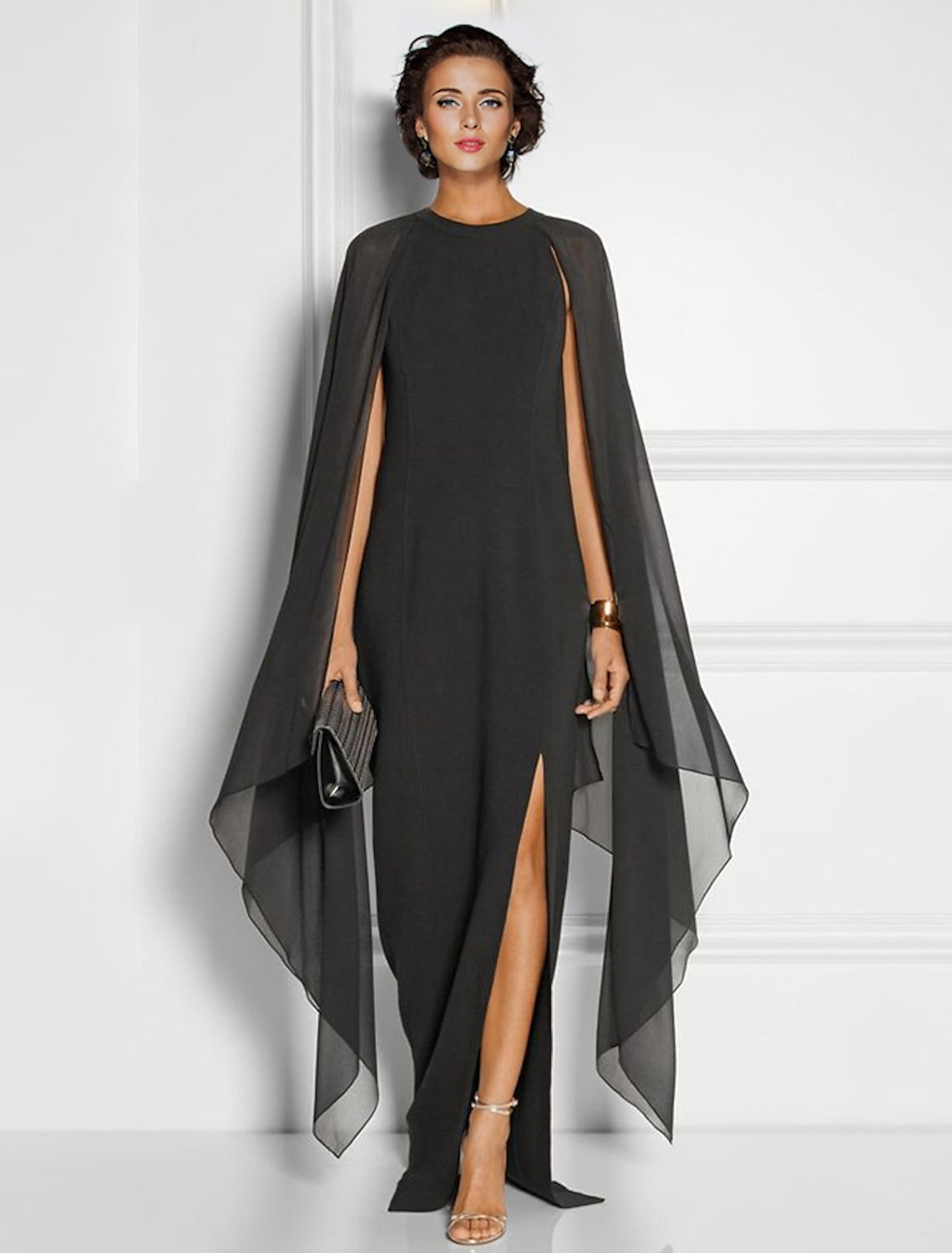 Chiffon Wedding Guest Dresses With Side Slit Sheath Column Style