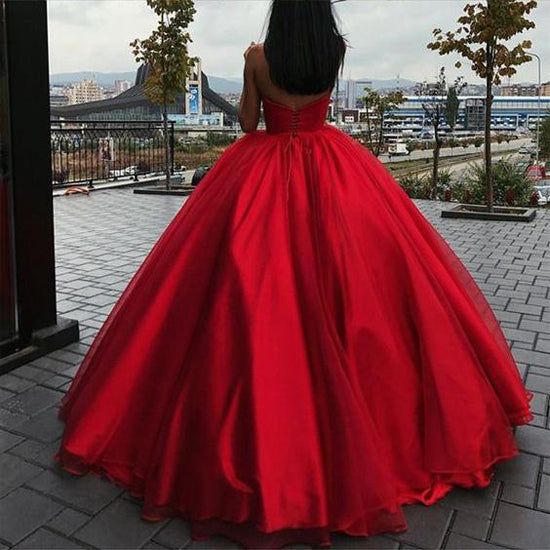Bodenlanges rotes Ballkleid mit Herzausschnitt und Schnürung