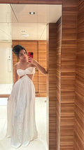 Vestido largo de noche blanco con recorte en la cintura sexy Vestido de gala blanco Y6845