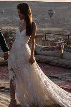 Robe de mariée longue de plage bohème en dentelle ivoire charmante Roycebridal, MW263
