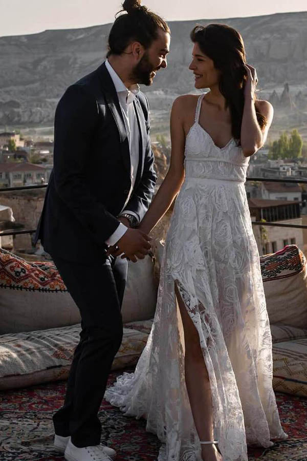 Robe de mariée longue de plage bohème en dentelle ivoire charmante Roycebridal, MW263