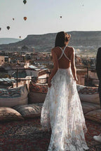 Robe de mariée longue de plage bohème en dentelle ivoire charmante Roycebridal, MW263