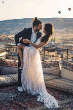Robe de mariée longue de plage bohème en dentelle ivoire charmante Roycebridal, MW263