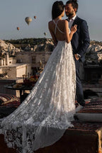 Robe de mariée longue de plage bohème en dentelle ivoire charmante Roycebridal, MW263