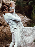 Vestidos de Noiva Roycebridal com Decote Coração, Renda, Praia, Marfim, Rústico e Boémio