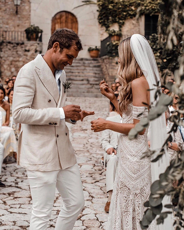 Vestidos de Noiva Roycebridal com Decote Coração, Renda, Praia, Marfim, Rústico e Boémio