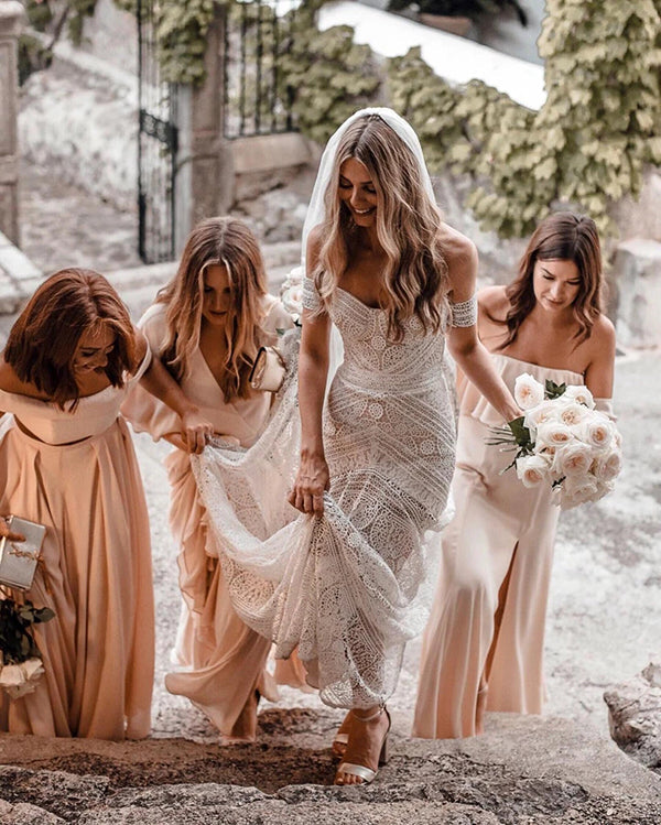 Vestidos de Noiva Roycebridal com Decote Coração, Renda, Praia, Marfim, Rústico e Boémio