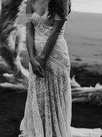 Vestidos de Noiva Roycebridal com Decote Coração, Renda, Praia, Marfim, Rústico e Boémio