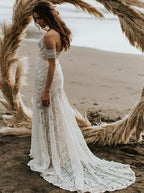 Vestidos de Noiva Roycebridal com Decote Coração, Renda, Praia, Marfim, Rústico e Boémio