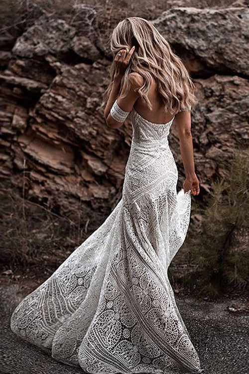 Vestidos de Noiva Roycebridal com Decote Coração, Renda, Praia, Marfim, Rústico e Boémio