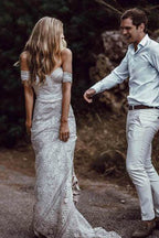 Vestidos de Noiva Roycebridal com Decote Coração, Renda, Praia, Marfim, Rústico e Boémio