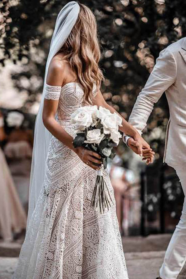 Vestidos de Noiva Roycebridal com Decote Coração, Renda, Praia, Marfim, Rústico e Boémio