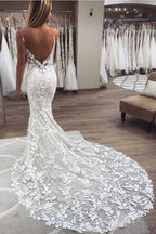 Vestido de Noiva Roycebridal com Alças Finas, Aplicações de Renda Vintage em Estilo Sereia