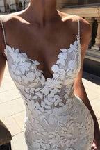 Vestido de Noiva Roycebridal com Alças Finas, Aplicações de Renda Vintage em Estilo Sereia
