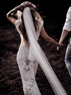 Roycebridal Cap Sleeve Sheath Boho Wedding Dresses Vintage Lace Rustic Wedding Dress,MW314