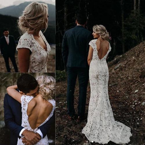 Roycebridal Charming Mermaid Lace Ivory Cap Sleeves Wedding Dresses, Bridal Dresses