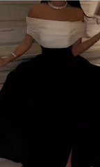Robes de bal de satin noir et blanc de luxe avec traîne amovible, robe de cocktail sur mesure pour soirée Y5025