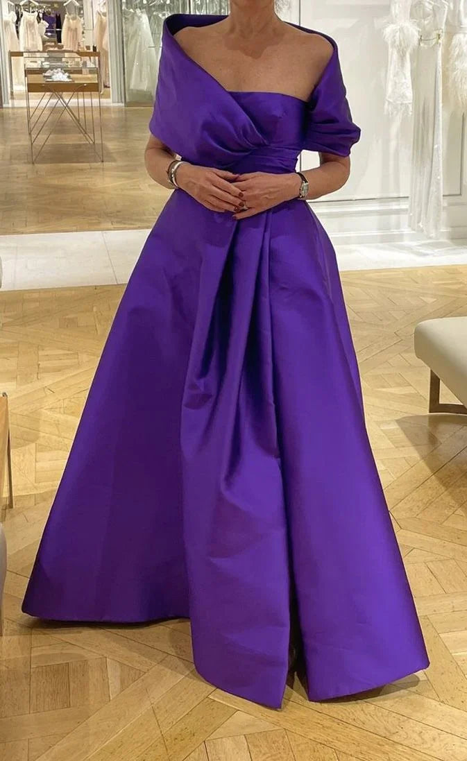 Lila A-Linien Satin Langes Abendkleid, Lila Hochzeitsgast Kleid Y4006