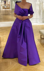 Lila A-Linien Satin Langes Abendkleid, Lila Hochzeitsgast Kleid Y4006