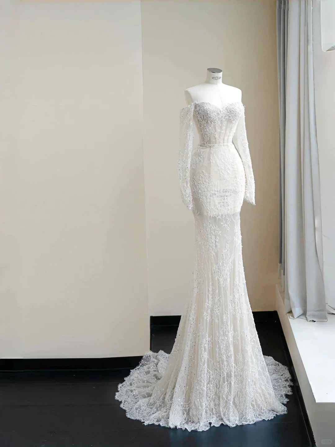 Vestido de fiesta de sirena con apliques de encaje blanco romántico, tul y lentejuelas, escote barco, vestido de noche Y8663