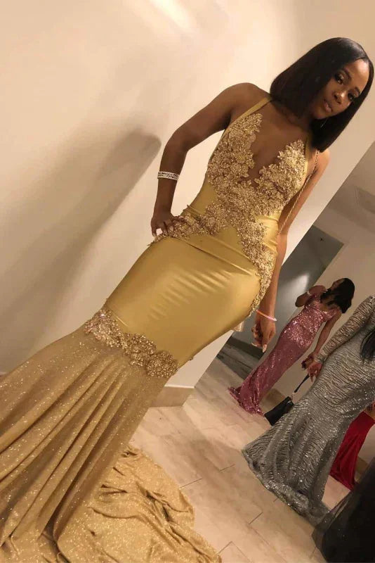 Super Shiny Halter Sleeveless Mermaid Long Evening Dress with Sweep Train Y472