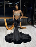 Vestido de noche negro de sirena sensual, vestido de concurso negro Y4197