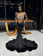 Vestido de noche negro de sirena sensual, vestido de concurso negro Y4197