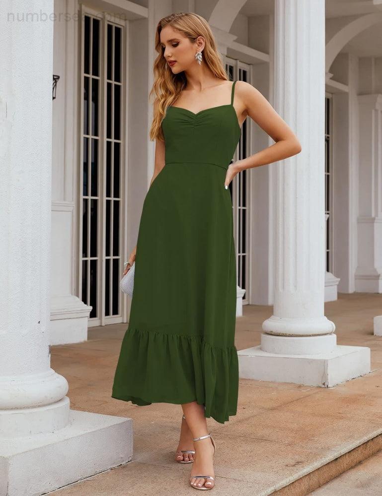 Numbersea Vestido de Dama de Honra em Chiffon com Alças Finas, Comprimento ao Tornozelo, Formal, Corte em A, para Cocktail e Festa de Regresso a Casa para Jovens SEA28028