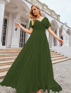 Wrap V-Neck Chiffon Bridesmaid Dresses Long Formal Maxi Evening Gown for Wedding Guests  SEA28049
