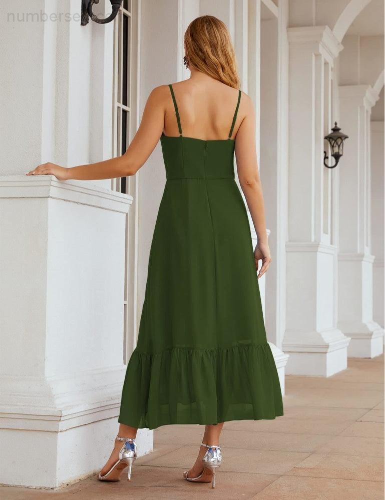 Numbersea Vestido de Dama de Honra em Chiffon com Alças Finas, Comprimento ao Tornozelo, Formal, Corte em A, para Cocktail e Festa de Regresso a Casa para Jovens SEA28028