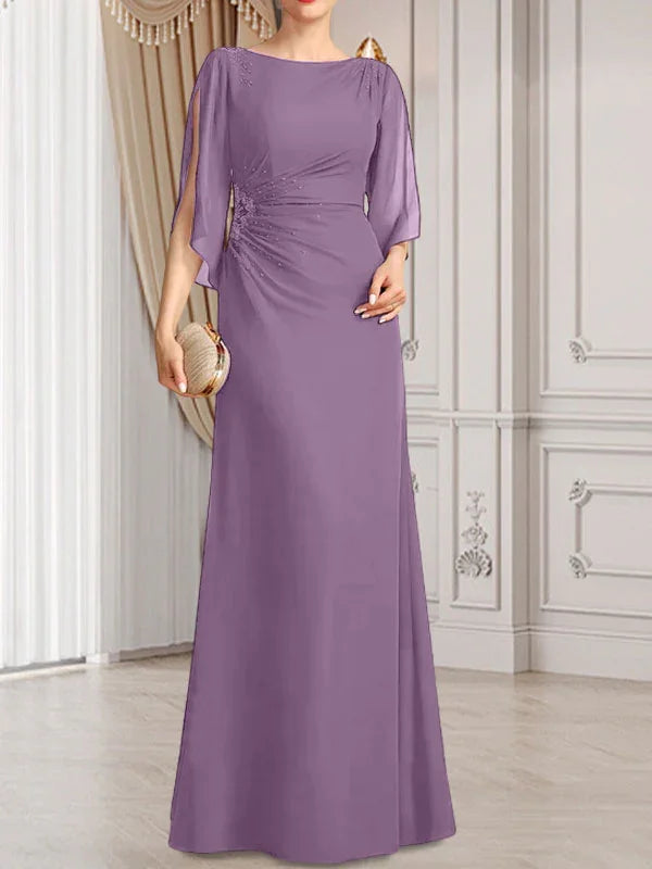 Sheath/Column Scoop Floor-Length Chiffon Mother of the Bride Dress With Pleated Beading