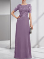 A-line Scoop Floor-Length Lace Chiffon Mother of the Bride Dress With Sequins