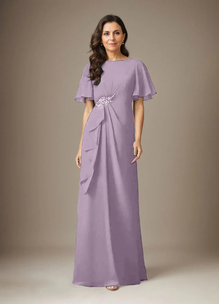 Abito a guaina blu scuro in chiffon con perline