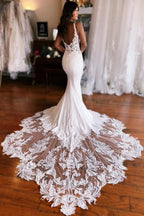 Robes de mariée en dentelle sans manches à encolure en V, longues jusqu'au sol, avec applications, modèle Sirène Fabuleuse