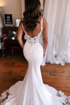 Robes de mariée en dentelle sans manches à encolure en V, longues jusqu'au sol, avec applications, modèle Sirène Fabuleuse