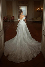 Robe de mariée sirène longue jusqu'au sol, décolletée en V, sans manches, ligne A, ornée de paillettes et de volants