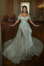 Robe de mariée sirène longue jusqu'au sol, décolletée en V, sans manches, ligne A, ornée de paillettes et de volants