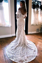 Robe de Mariée Élégante à Manches Longues en Dentelle Sirène