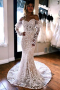 Robe de Mariée Élégante à Manches Longues en Dentelle Sirène