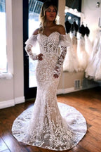 Robe de Mariée Élégante à Manches Longues en Dentelle Sirène