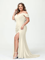 Mermaid Spaghetti Straps V Neck Short Sleeves Plus Size Maxi Dresses Split Side